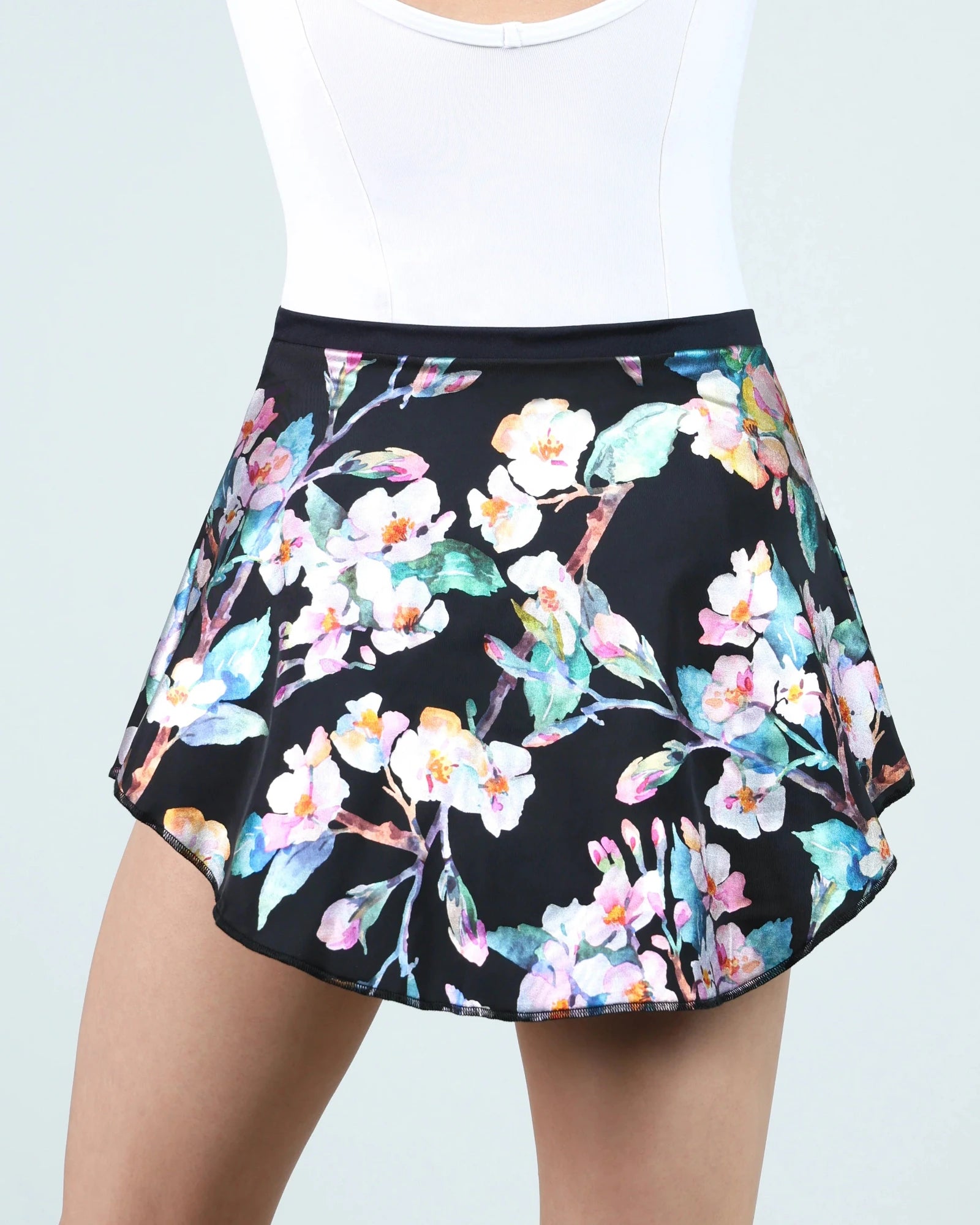 Floral patterned skirt on a plain background