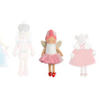 Set of four fairy dolls with different outfits on a white background