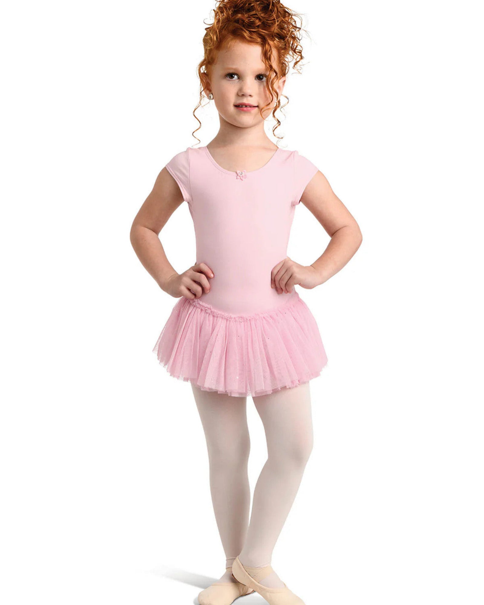 SHORT SLV GLITTER MESH SKIRT DRESS-CHILD