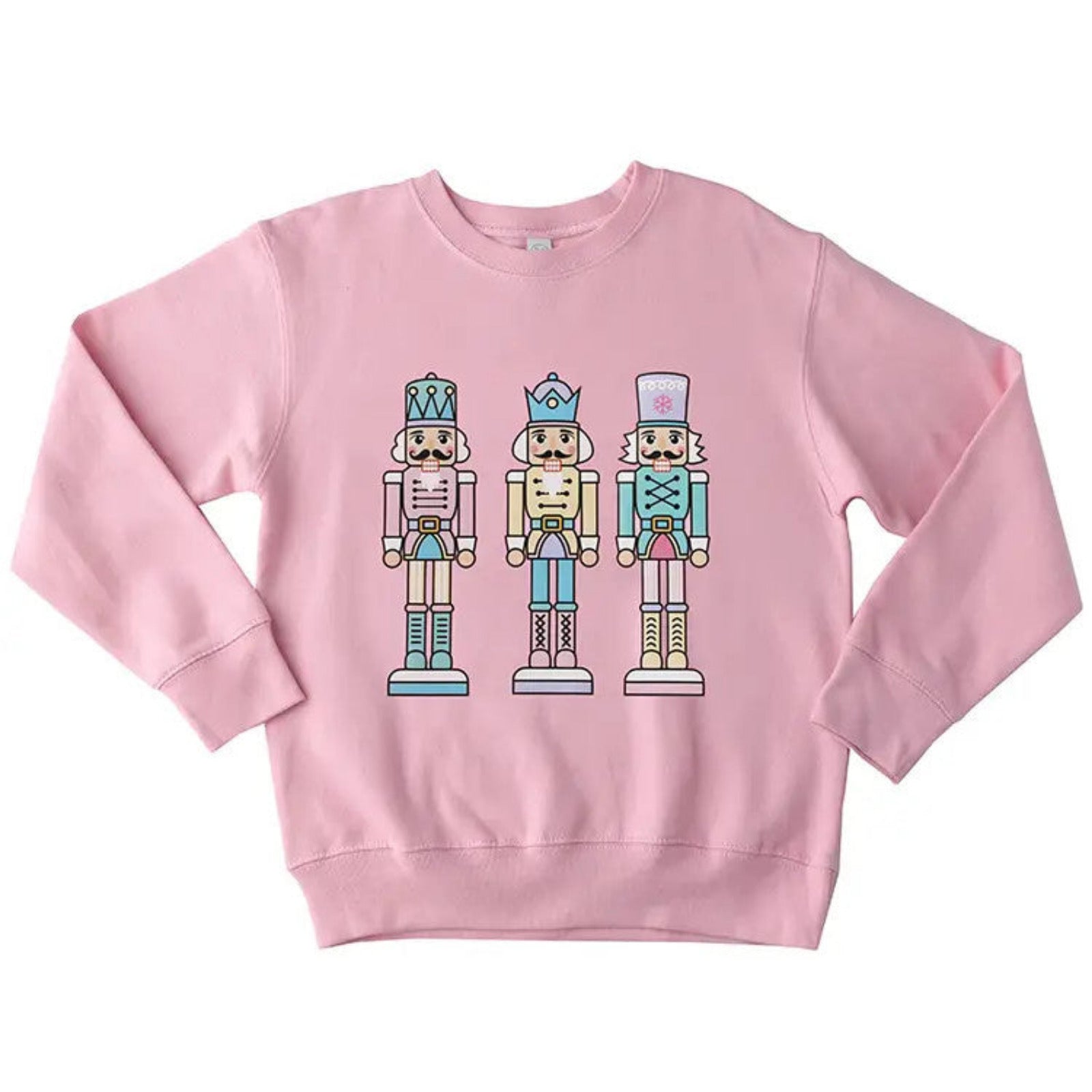 Pink sweatshirt with nutcracker design on a white background