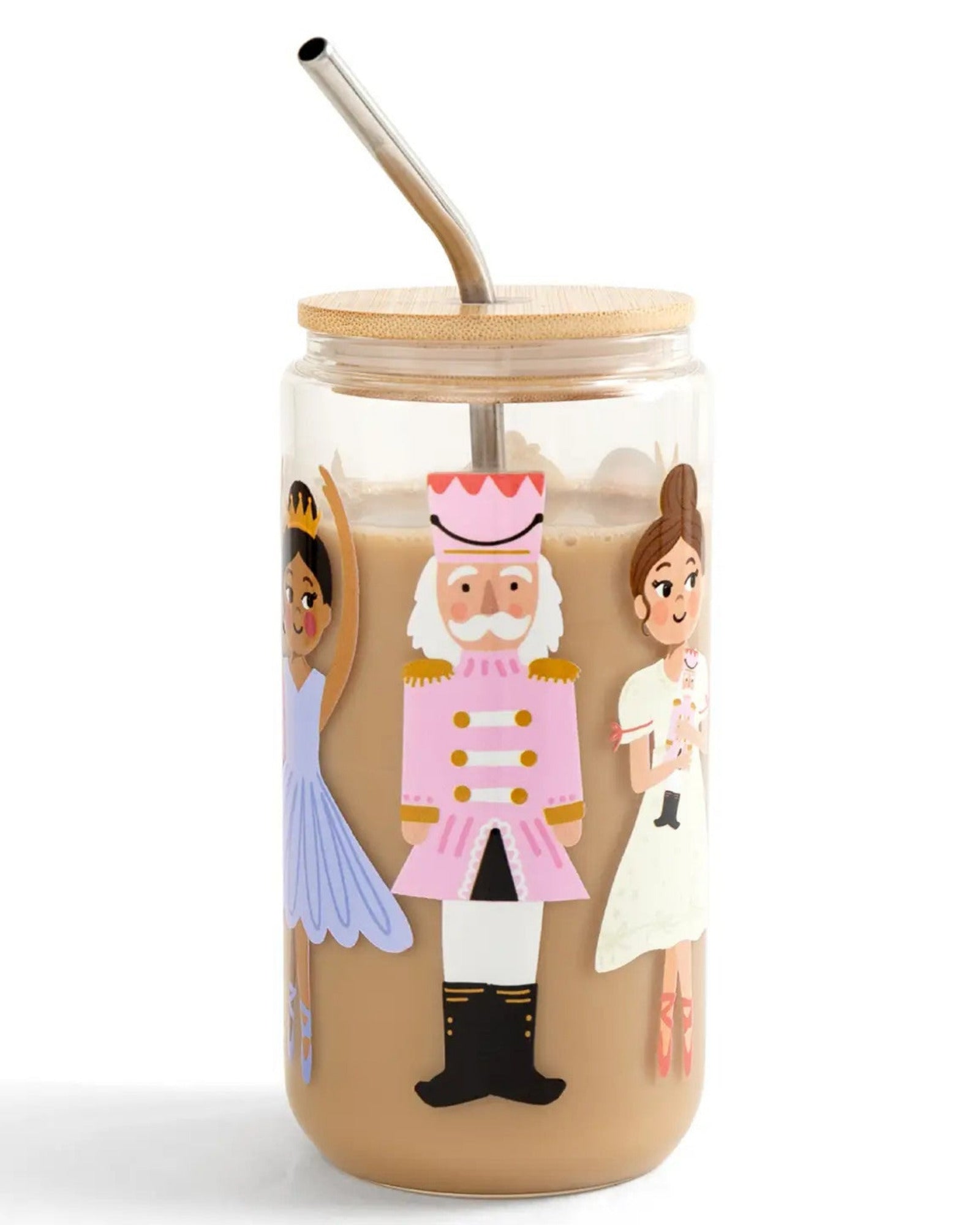 NUTCRACKER GLASS CUP WITH STRAW