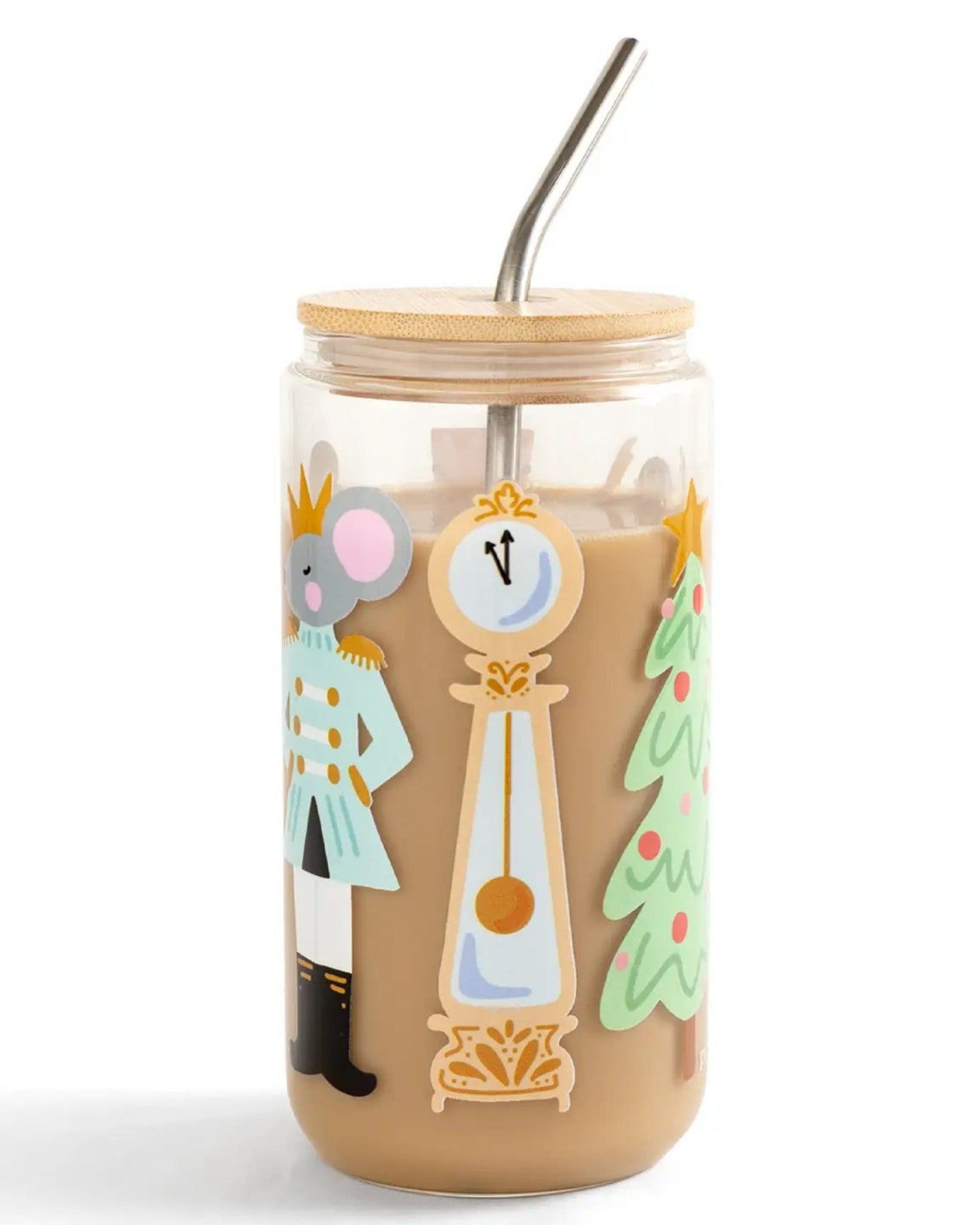NUTCRACKER GLASS CUP WITH STRAW