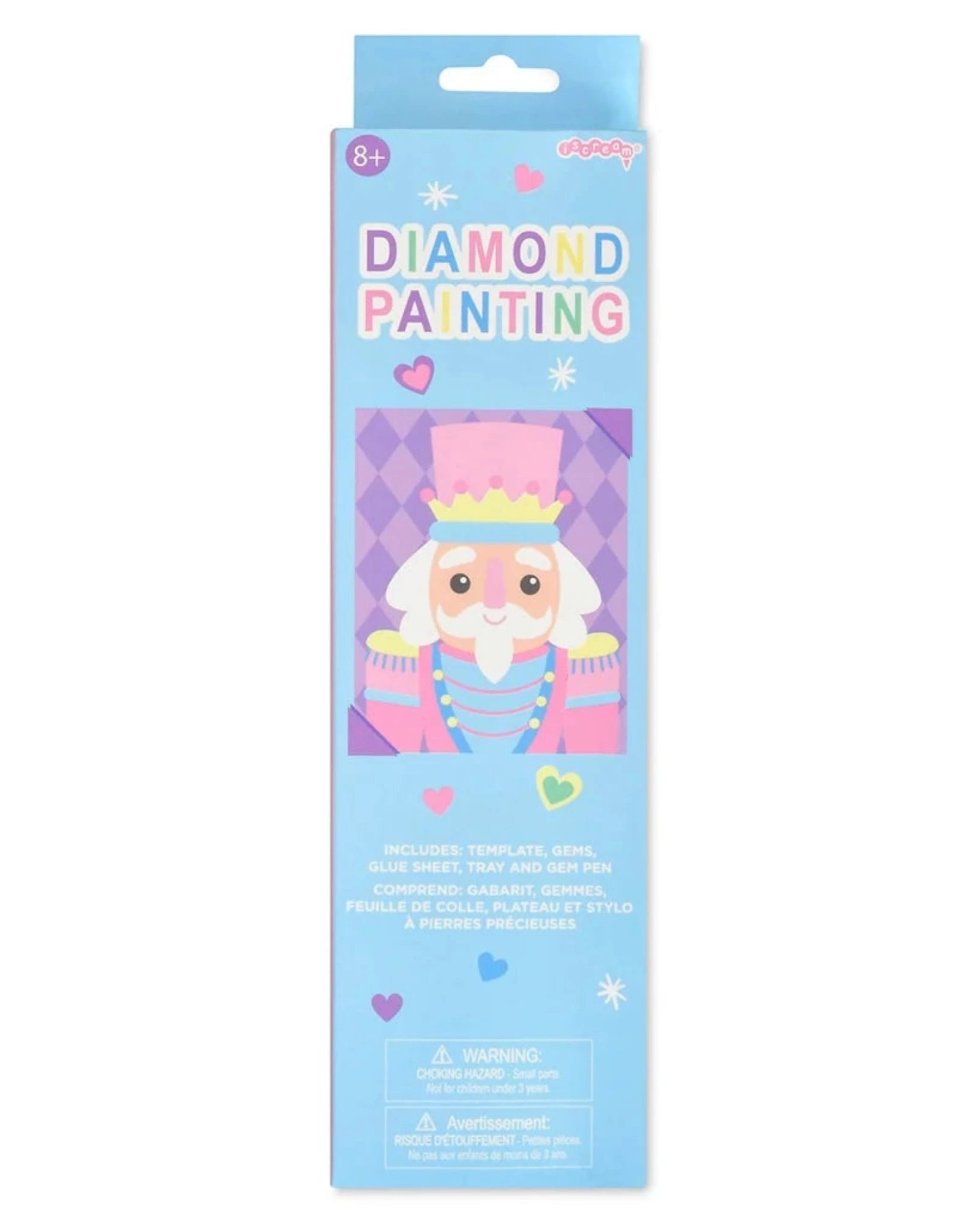 A boxed craft kit labeled 'DIAMOND PAINTING' in pastel packaging, featuring a cartoon princess illustration on the front. The package is photographed upright against a plain white background.