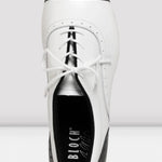 White shoe with black sole on a white background
