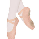 Ballet shoes with pink tights on a white background