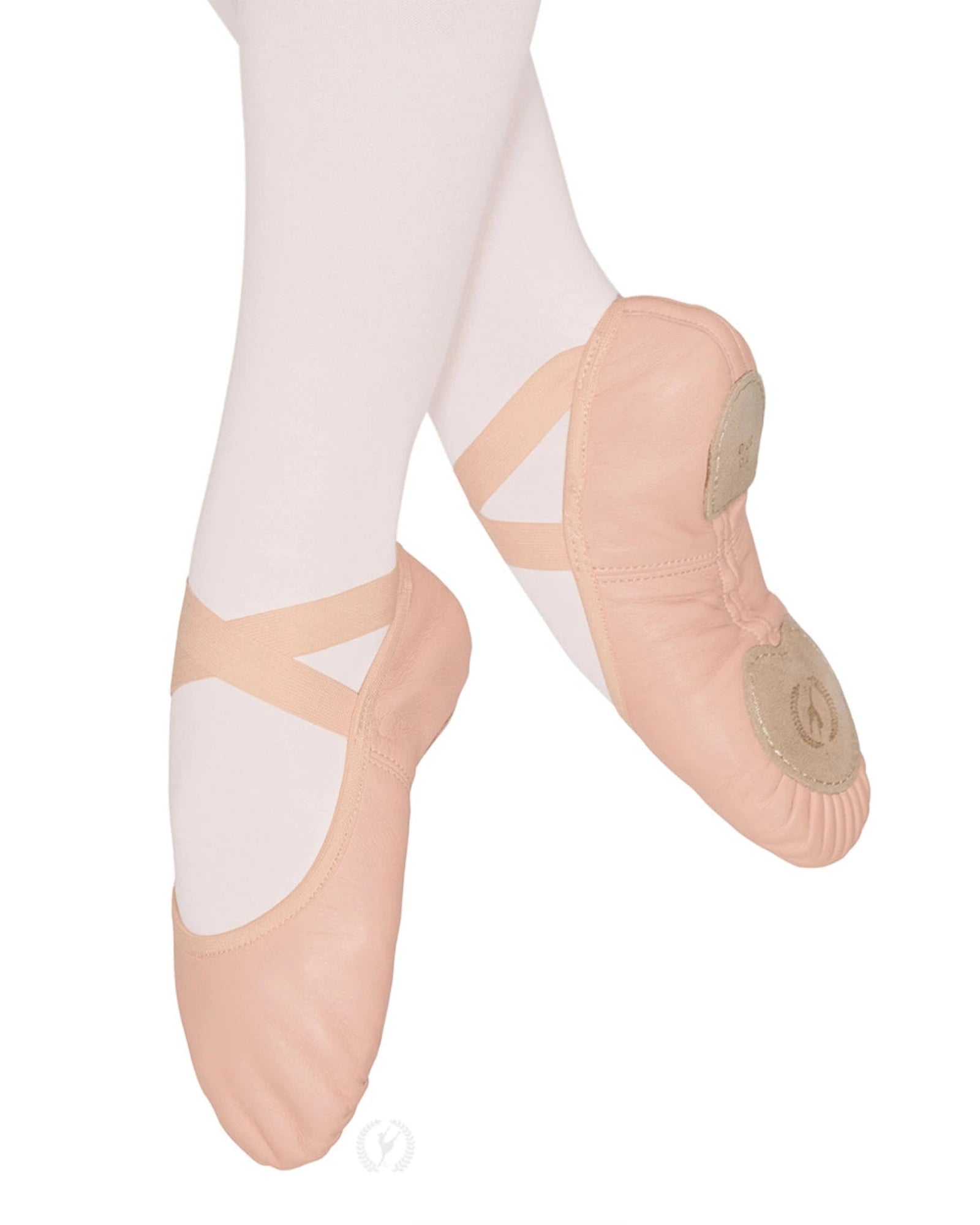 Ballet shoes with pink tights on a white background