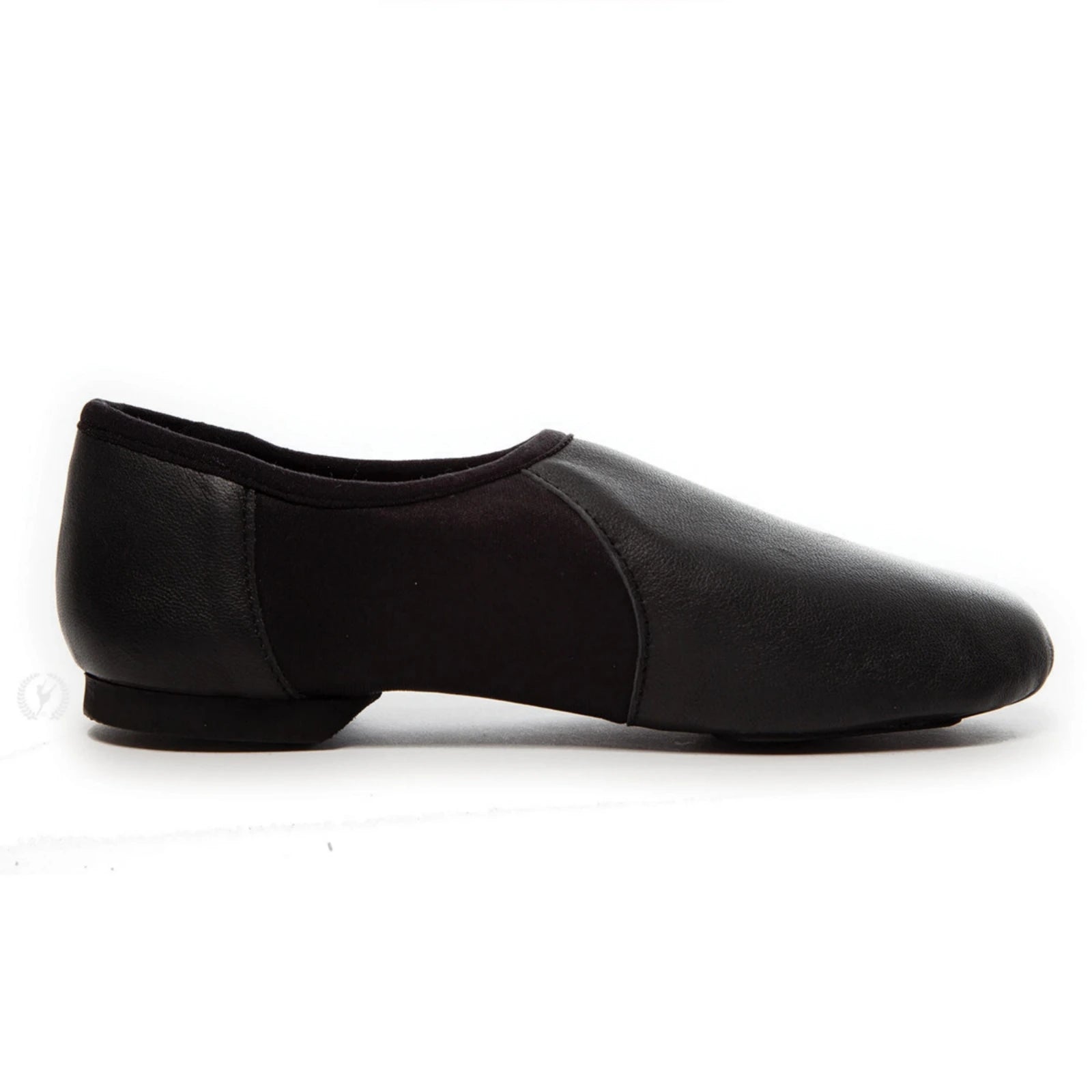 Black leather jazz shoe on a white background