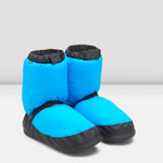 Blue and black booties on a white background