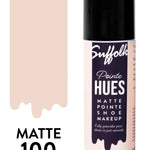 Suffolk Pointe Hues matte shoe makeup bottle with color swatch on a white background