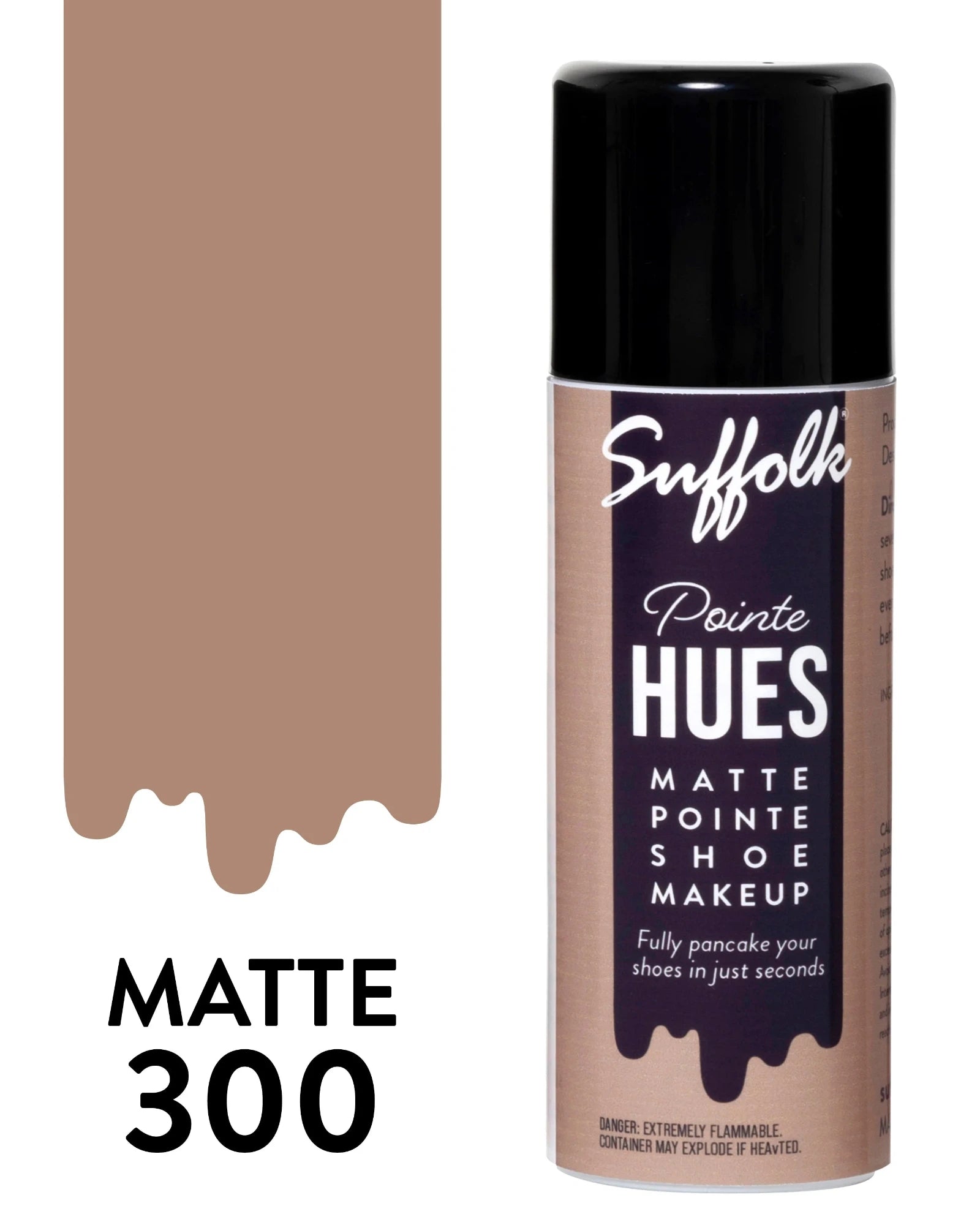 Suffolk Pointe Hues matte shoe makeup can with color swatch on a white background