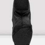 Black dance shoe with sole showing on a white background