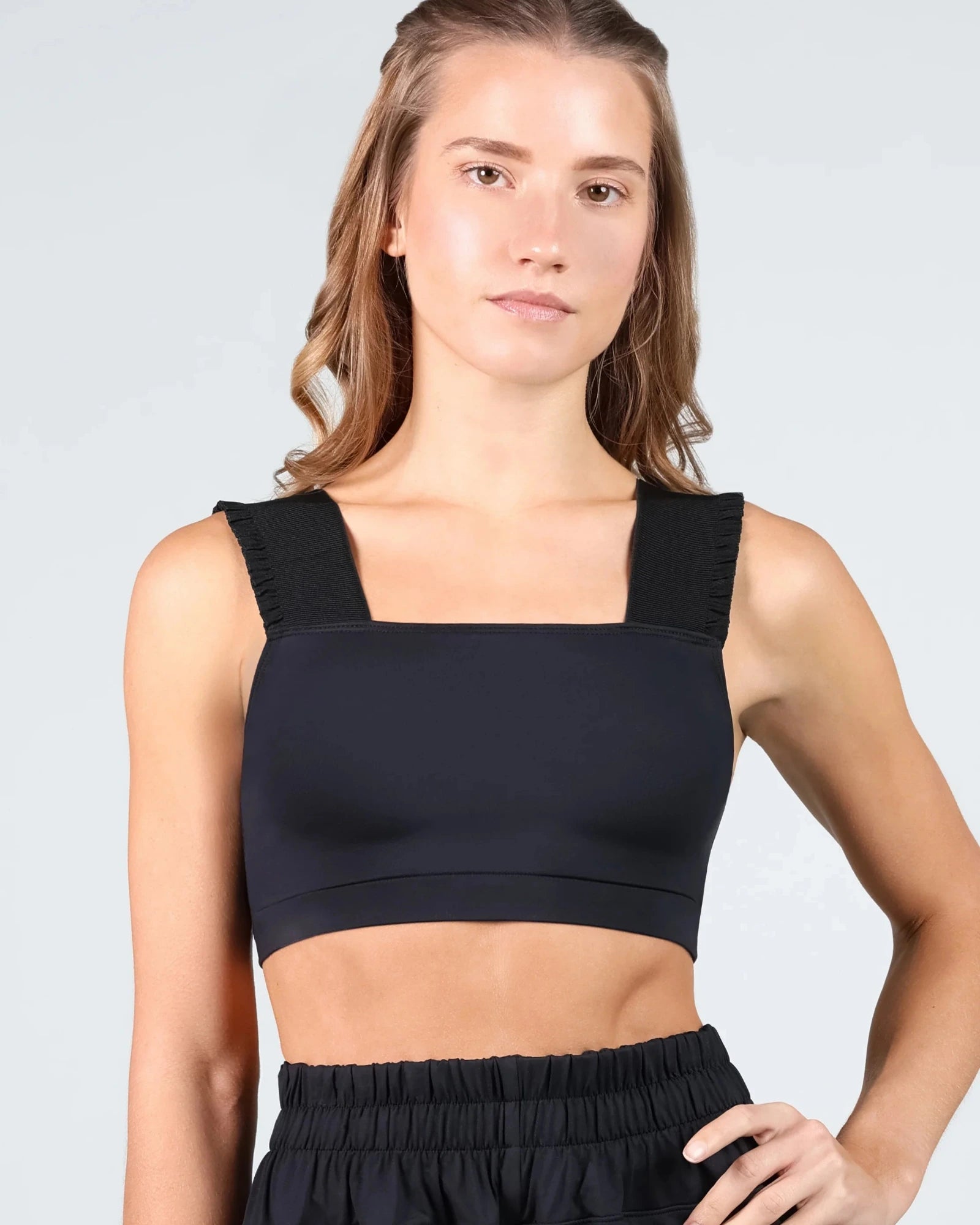 VARSITY RUFFLE STRAP CROP TOP - ADULT