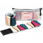 Set of colorful flex force weights with a carrying case on a white background