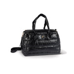 Black duffel on a white background