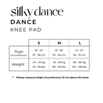 Silky Dance knee pad size chart on a white background