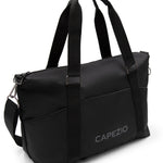 Black duffel bag with 'Capezio' branding on a white background
