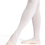 Ballet shoes and tights on a white background