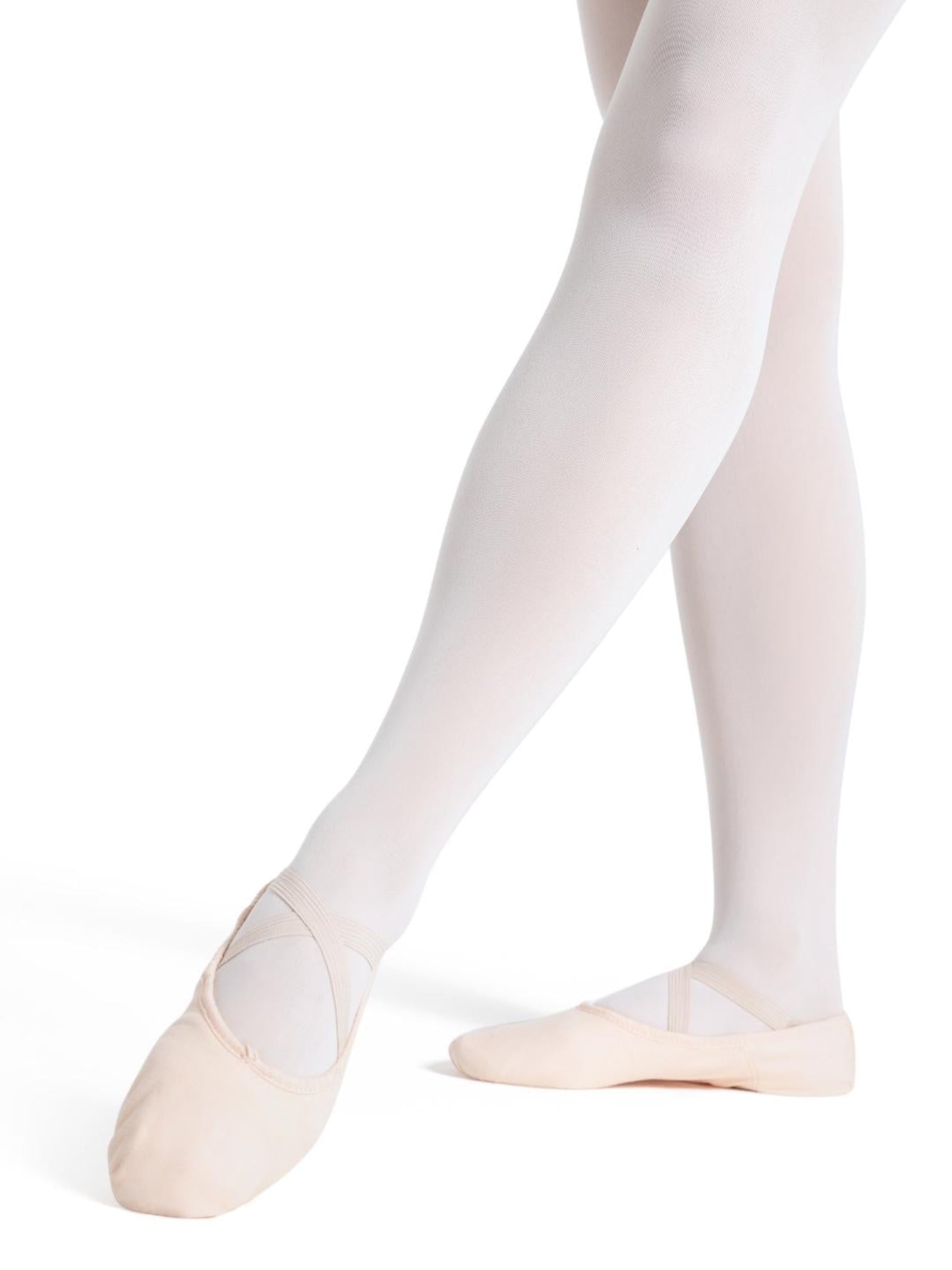 Ballet shoes and tights on a white background