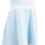 A close-up of a light blue flared skirt with a matching light blue top or bodice, shown against a plain white background.
