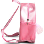 Pink backpack with a bow on a white background