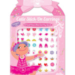Packaging of Cutie Stick-On Earrings with a cartoon character on a white background