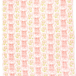 A square fleece blanket repeating pattern of pink ballet slippers and small green leaves on a white background.
