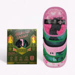 Makeup eraser with colorful design and packaging on a white background