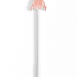 A white pen with a small pink ballet shoe charm at the top, shown on a plain white background.