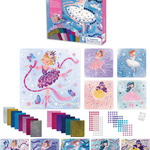 Children's craft kit with fairy-themed materials on a white background