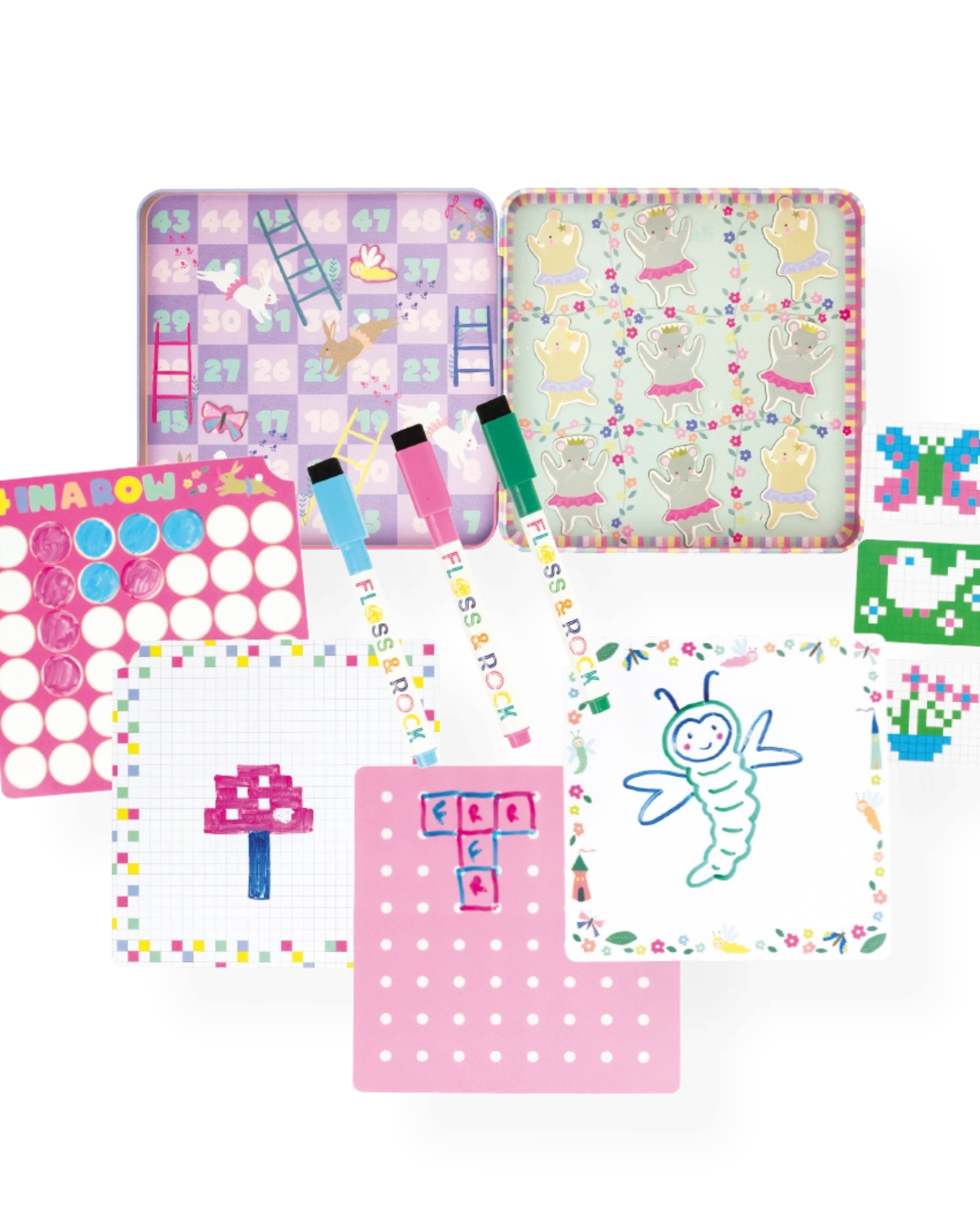 Collection of children's educational toys on a white background