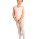 Young girl in a pink ballet outfit on a white background