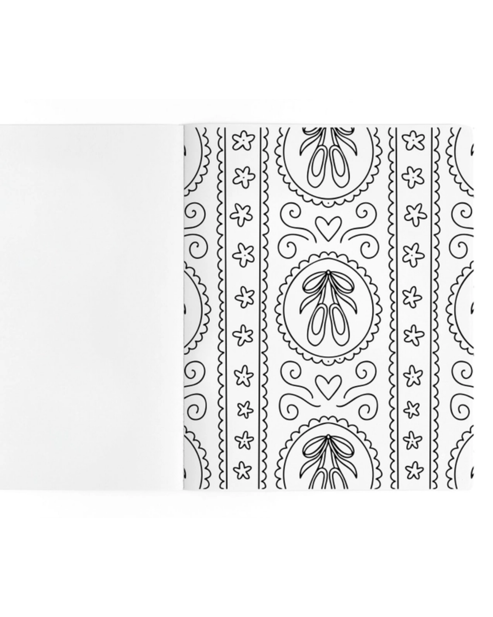 A coloring page with a black line-art paisley and floral pattern printed along the right side, shown on a plain white background.