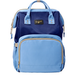 Blue backpack with a visible brand logo on a white background