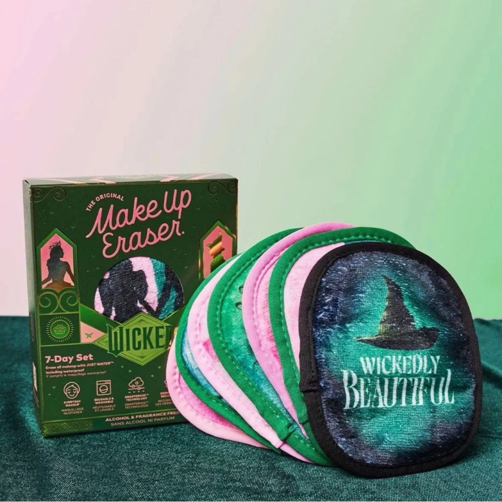 Make Up Eraser 7-Day Set with packaging on a gradient background