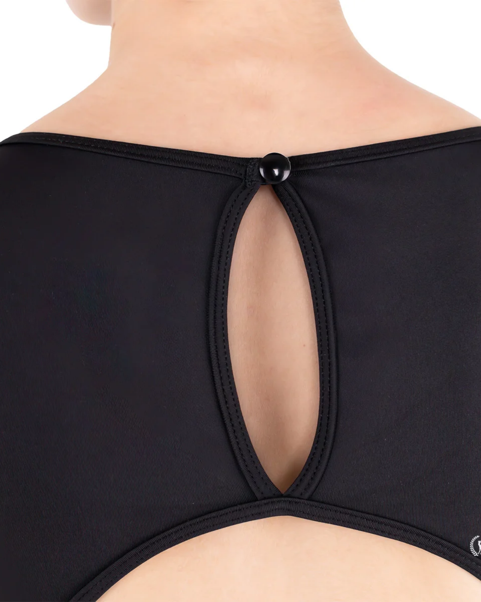 Black sports bra with a unique design on a white background
