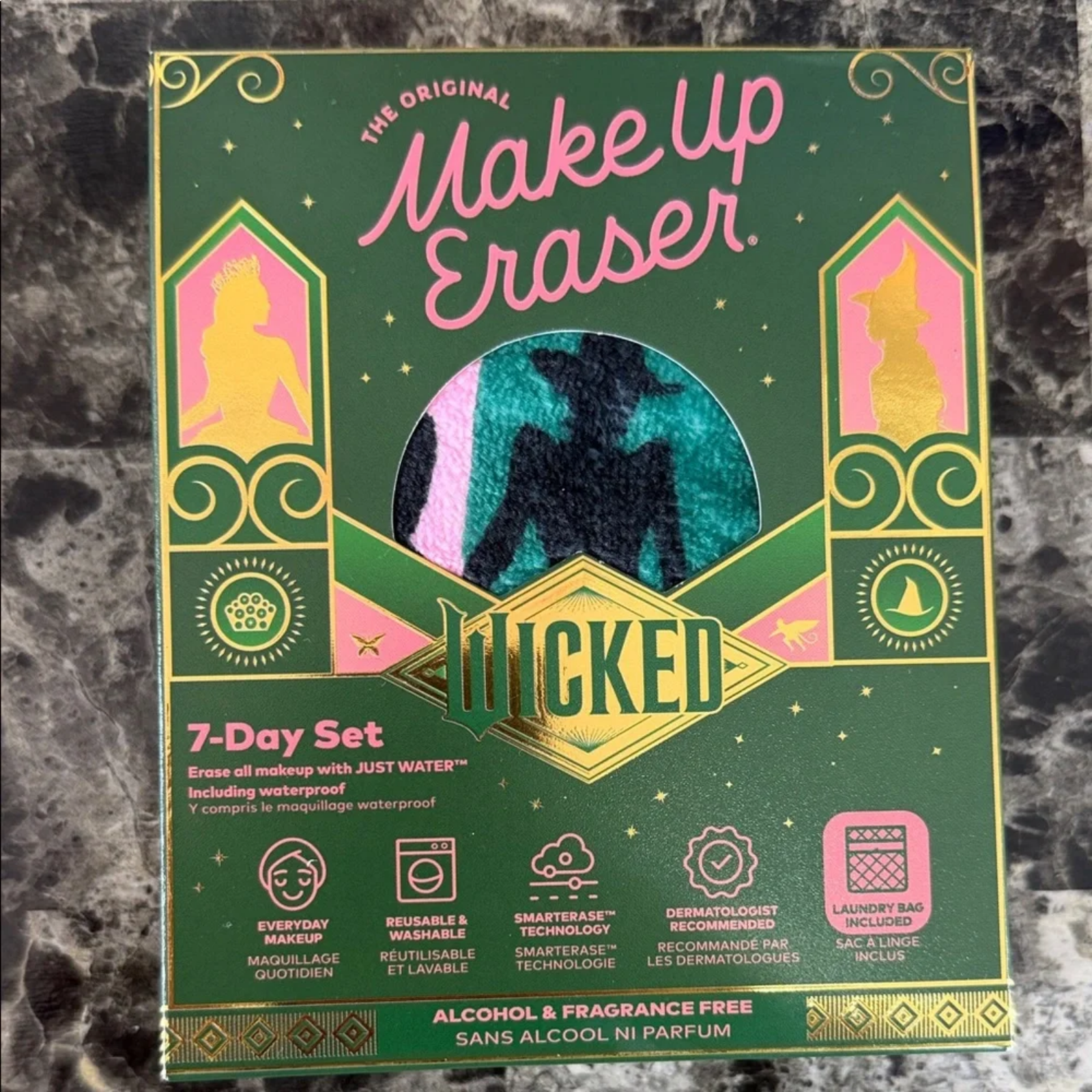 Make Up Eraser Wicked 7-Day Set packaging on a marble surface
