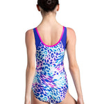 Multicolored leopard print leotard on a white background