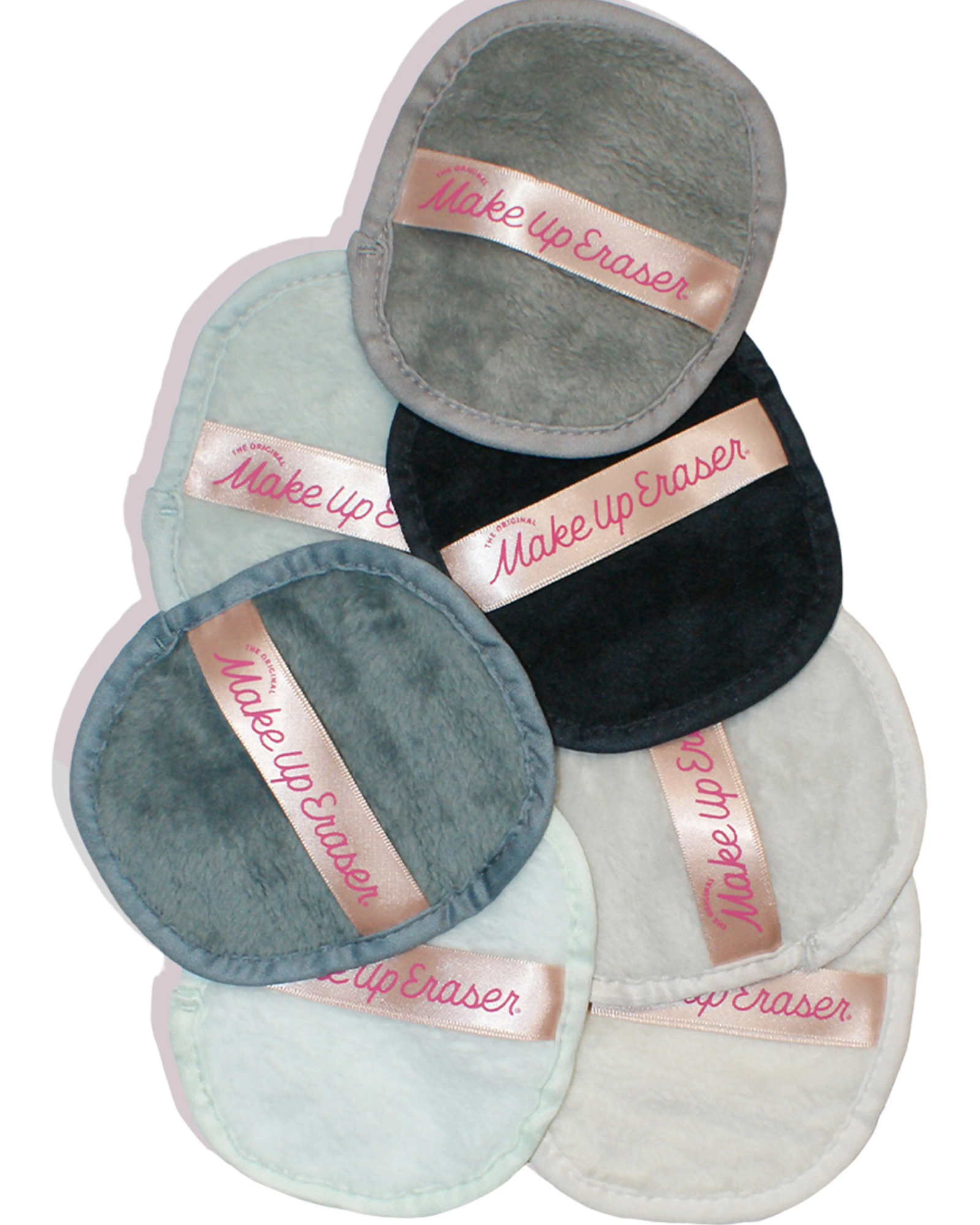 Set of reusable makeup erasers in various colors with 'Make Up Eraser' branding.