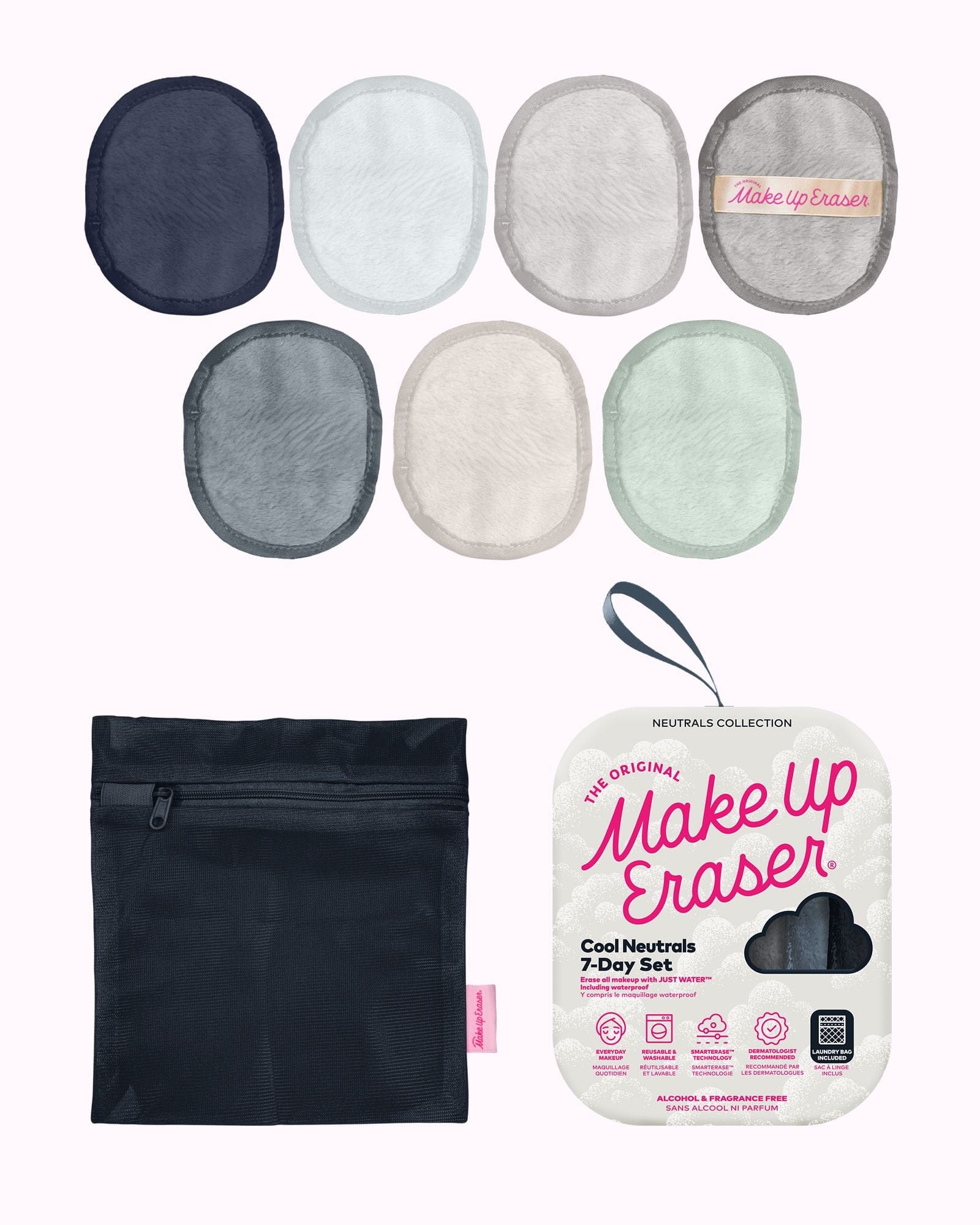 Make-up eraser set with packaging on a white background