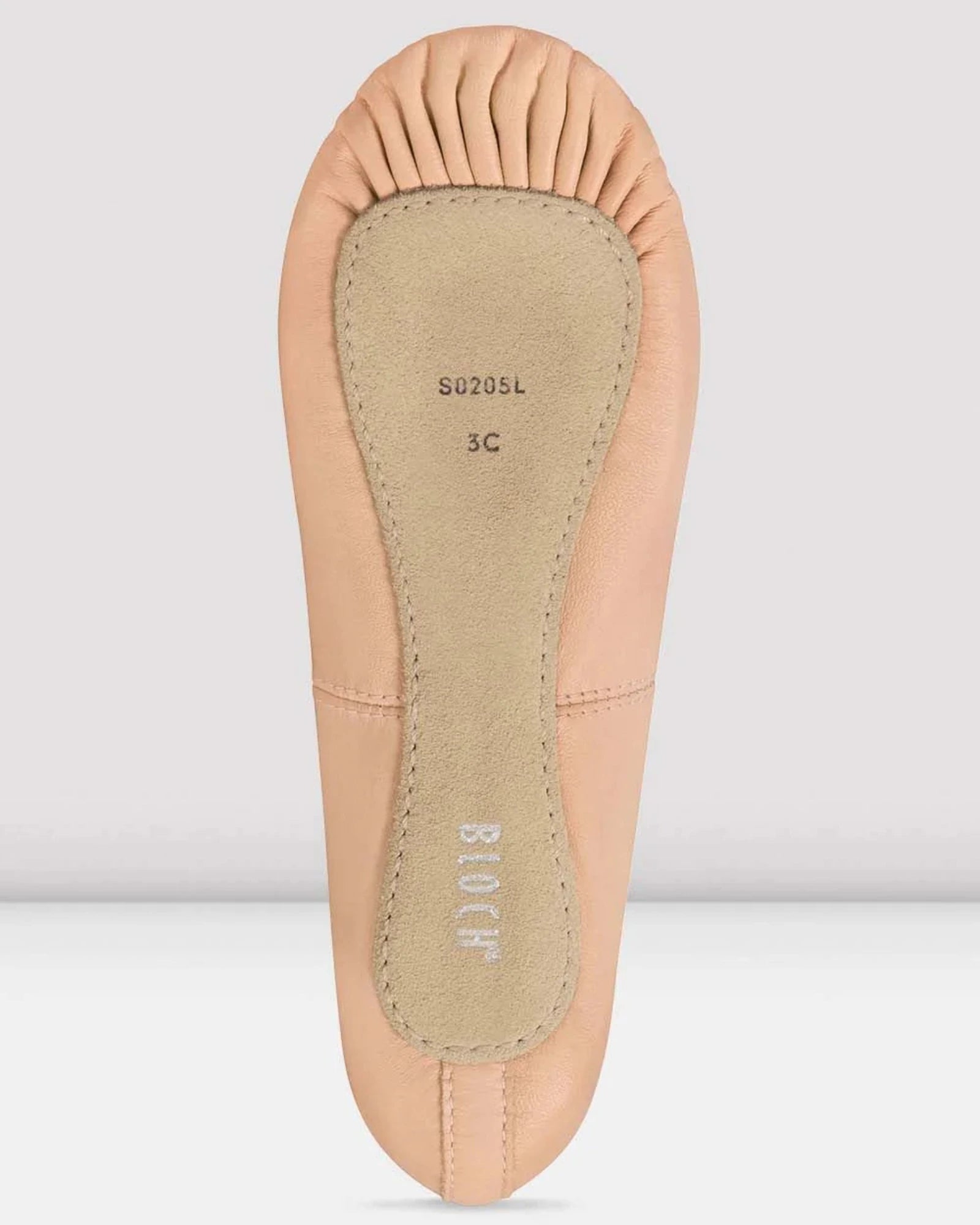 Ballet shoe sole with brand name on a white background
