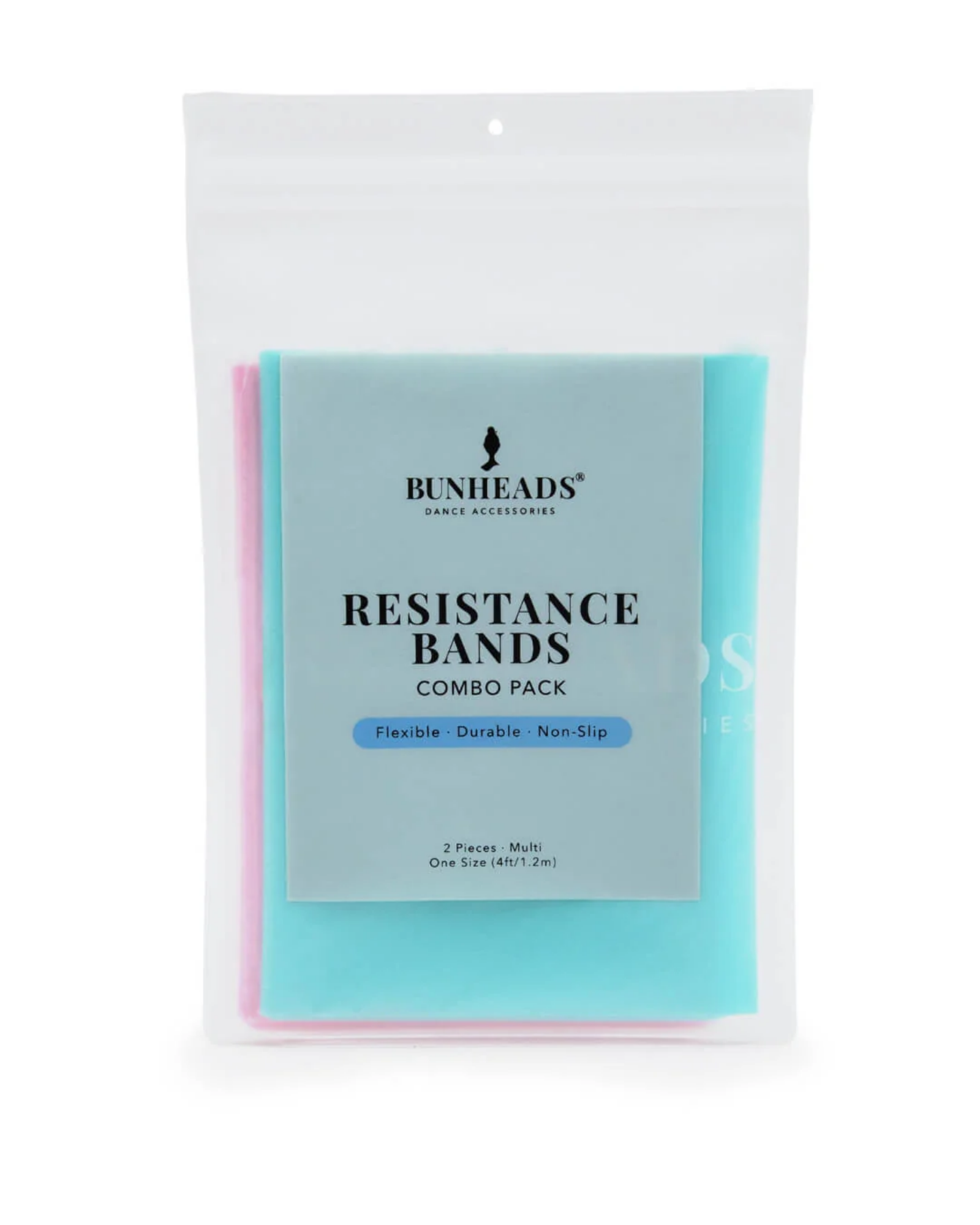 Bunheads resistance bands combo pack in clear packaging on a white background