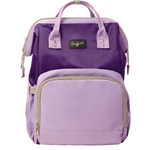 Purple backpack with a visible brand logo on a white background