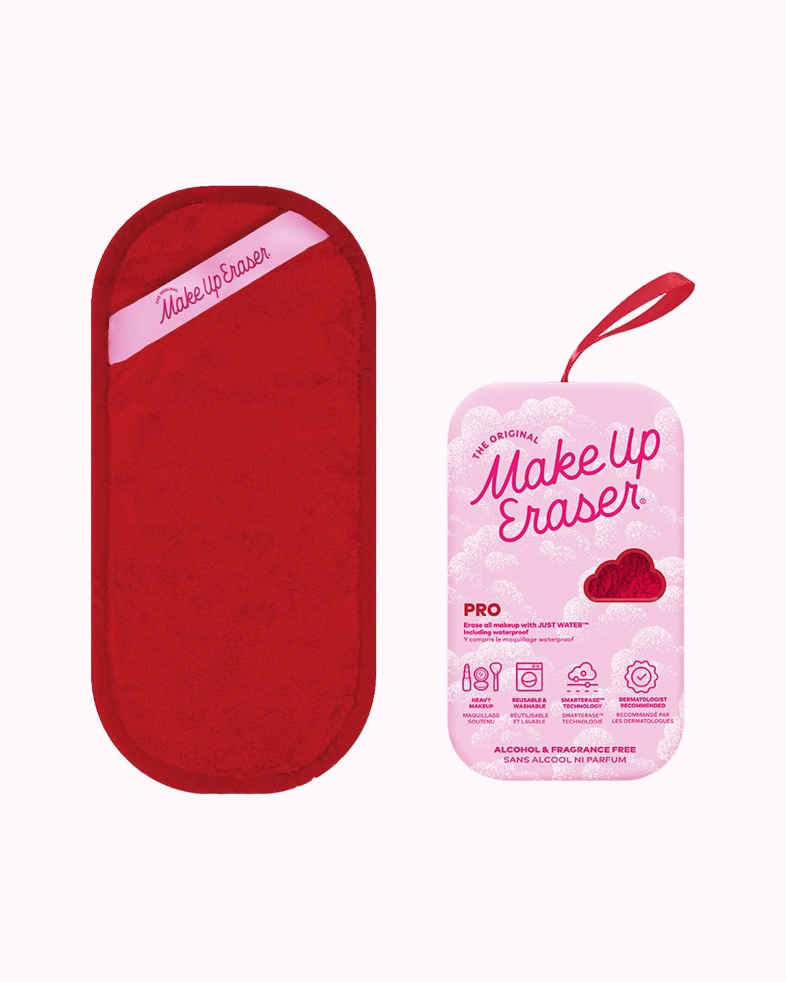 Red and pink Make Up Eraser on a white background