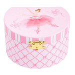 Pink jewelry box with ballerina design on a white background
