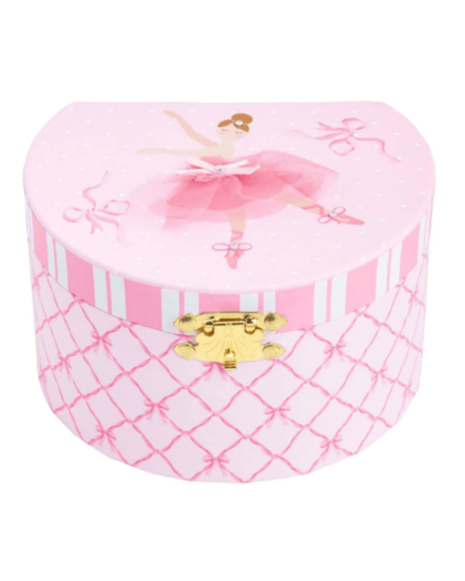 Pink jewelry box with ballerina design on a white background