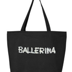 Black tote bag with 'BALLERINA' text on a white background