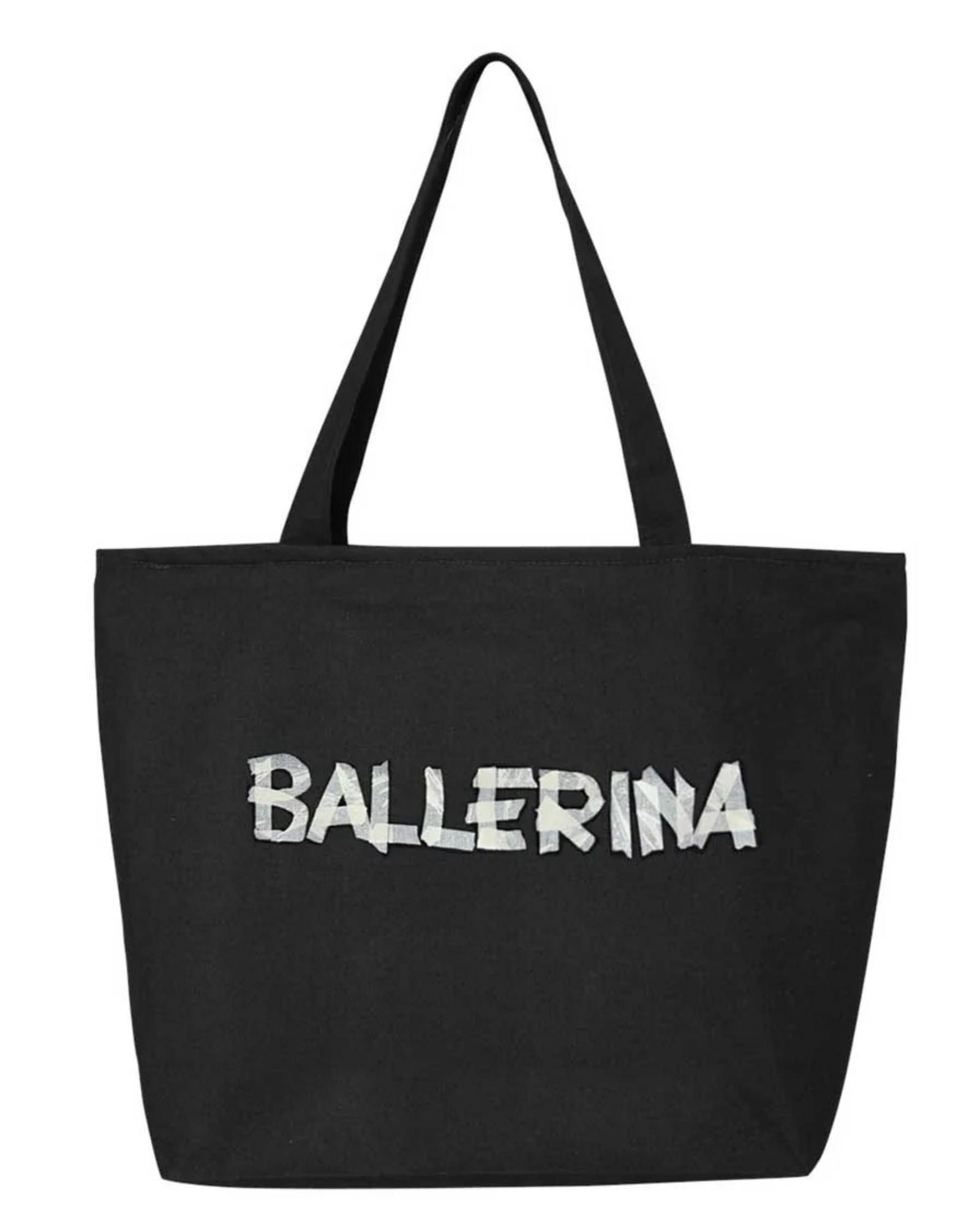 Black tote bag with 'BALLERINA' text on a white background