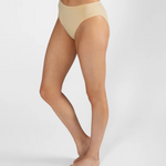 Beige high-waisted bikini bottom on a white background