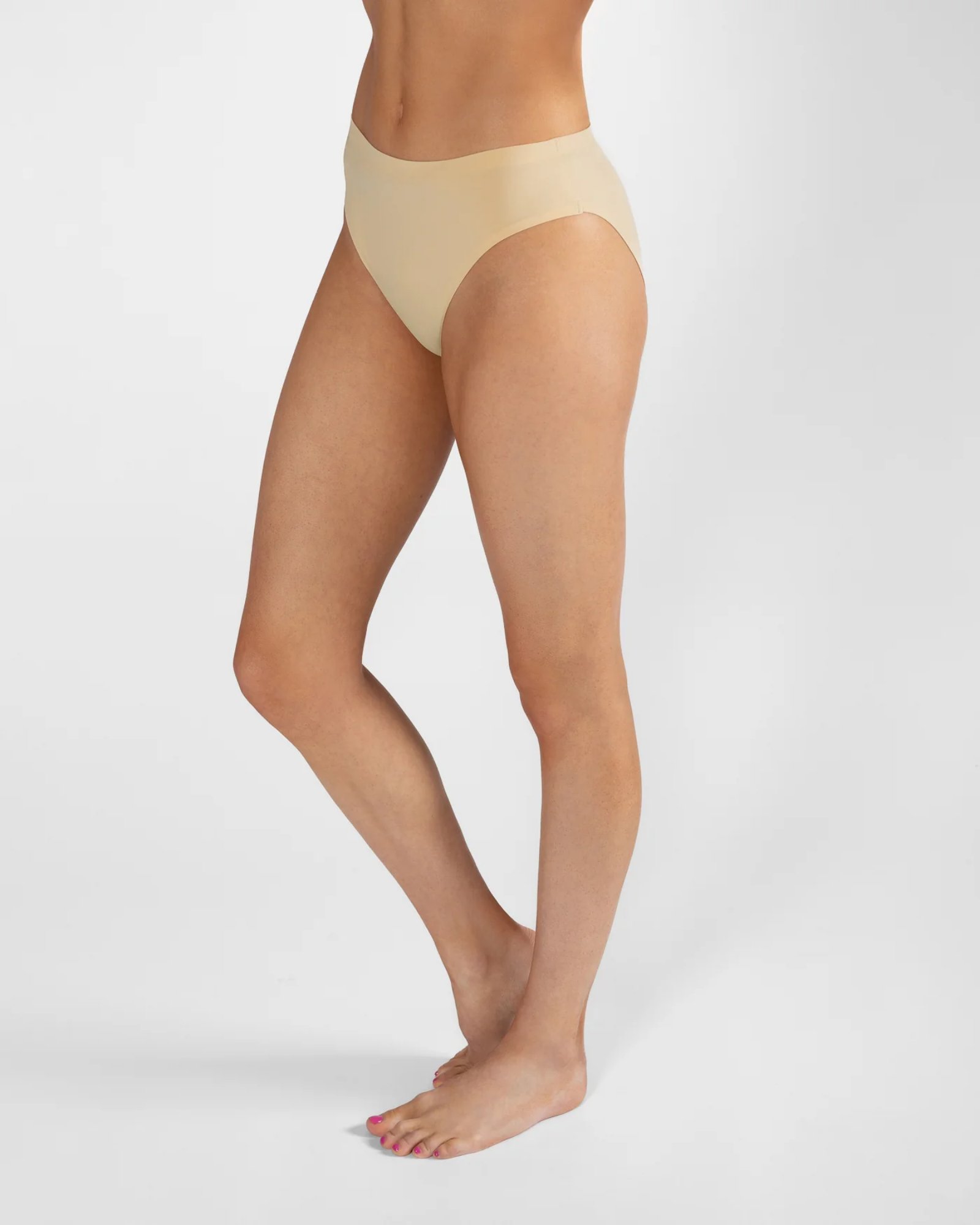 Beige high-waisted bikini bottom on a white background